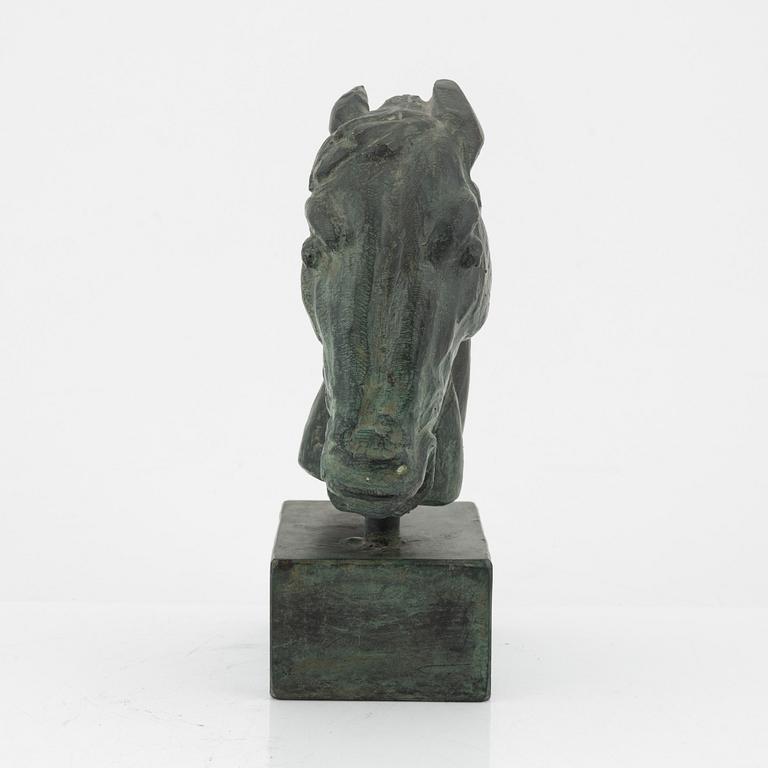 Carl Milles, after, a patinated bronze sculpture of a horse's head. Impressed Millesgården.