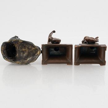 Three bronze miniature sculptures, 20th century.