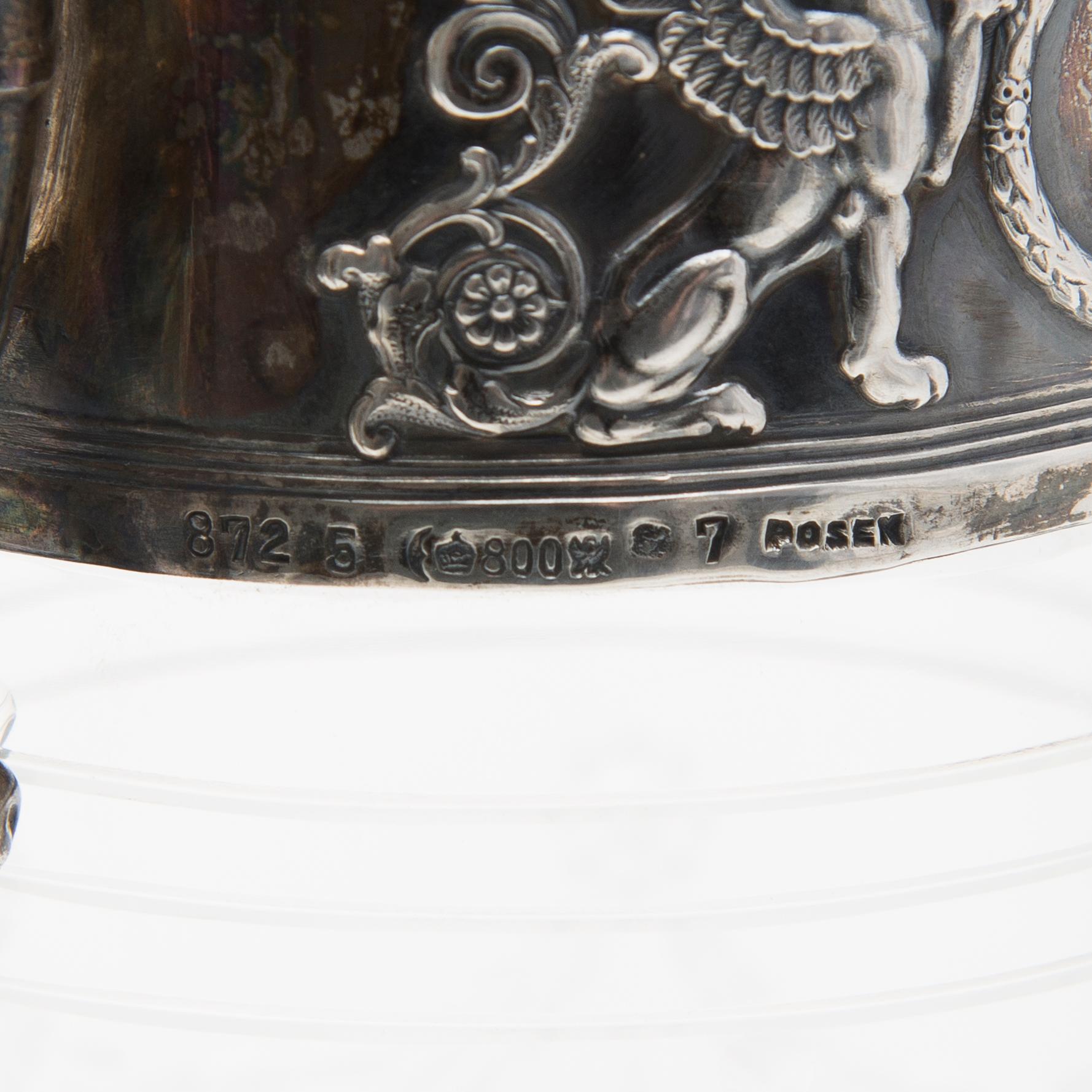 VINKANNOR, ETT PAR, silver och glas, Lazarus Posen, Frankfurt 1900-talets början.