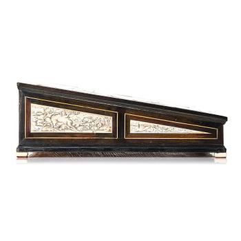 A Neopolitan ebony, rosewood and engraved ivory writing box from the circle of Iacopo Fiamengo, first part 17th century.