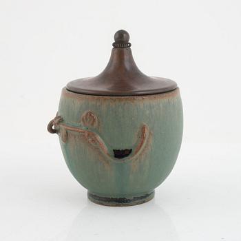 Arne Bang, a stoneware jar with a patinated bronze lid, Denmark 1930s-40s.