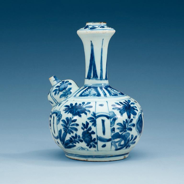 A blue and white kraak kendi, Ming dynasty, Wanli (1572-1620).