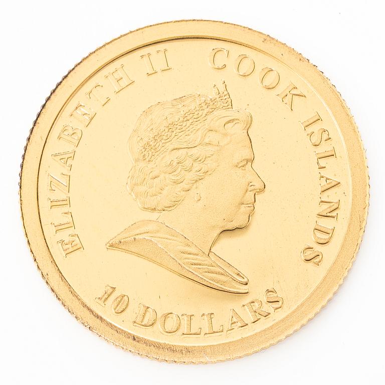 Gold coin, 10 dollars, Cook Islands, 2009.