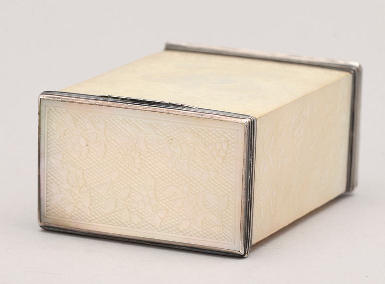 A Swedish 18th century mother of pearl and silver box, unmarked.