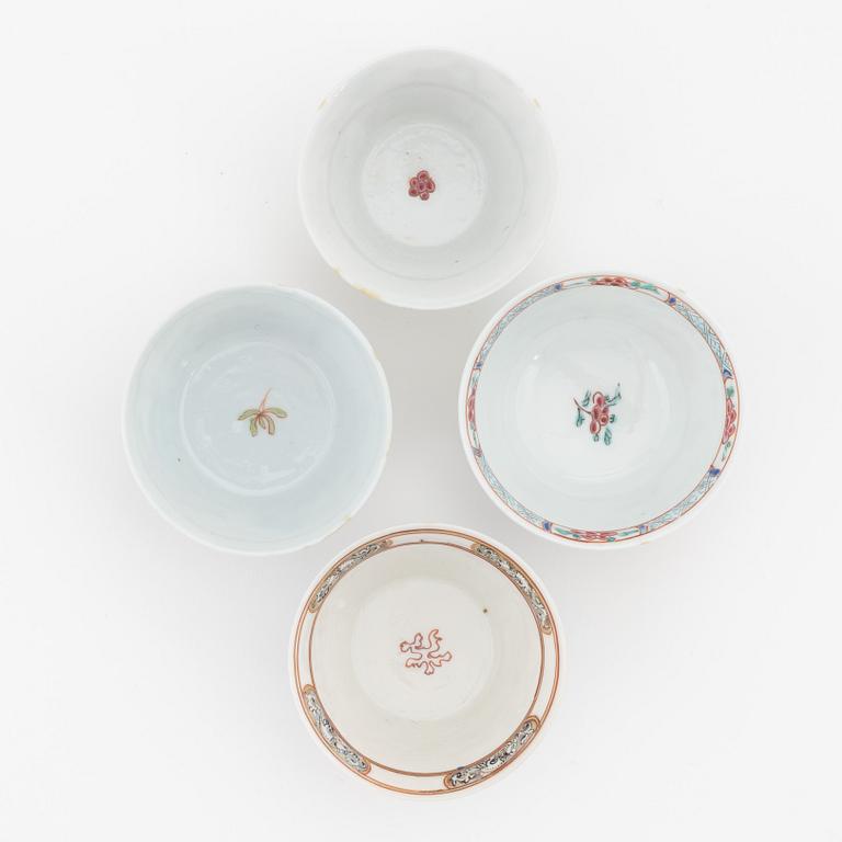 A group of four Chinese porcelain cups, Qing dynasty, Yongzheng (1723-35).