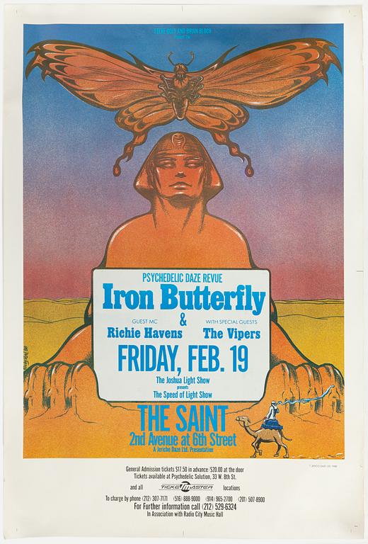 Iron Butterfly, concert poster, The Saint Psychedelic Daze, February 19, 1988.