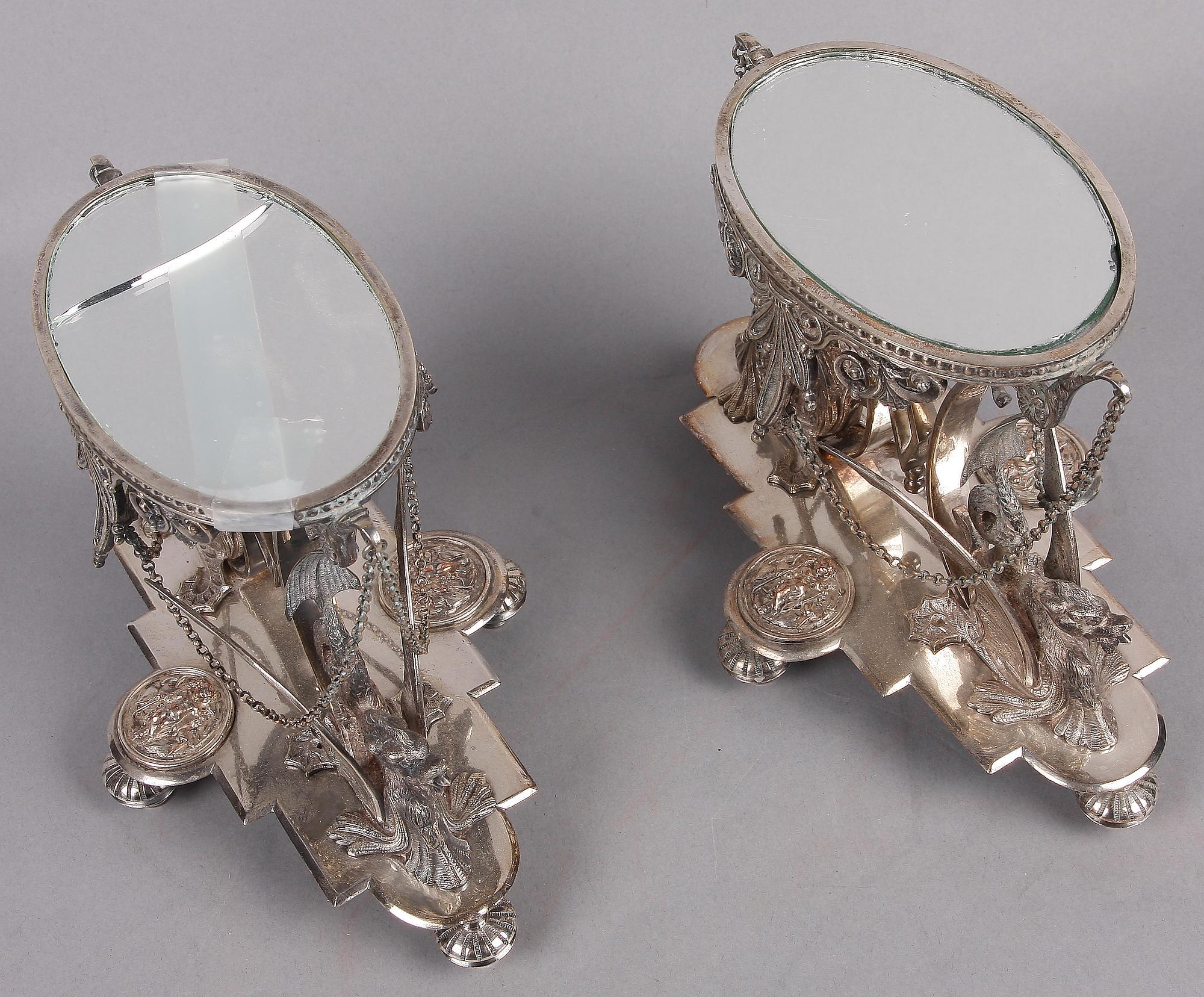 BORDSDEKORATIONER, ett par, nysilver, nyrenässans, sent 1800-tal.