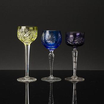 NINE WINE GLASSES, 20th century.