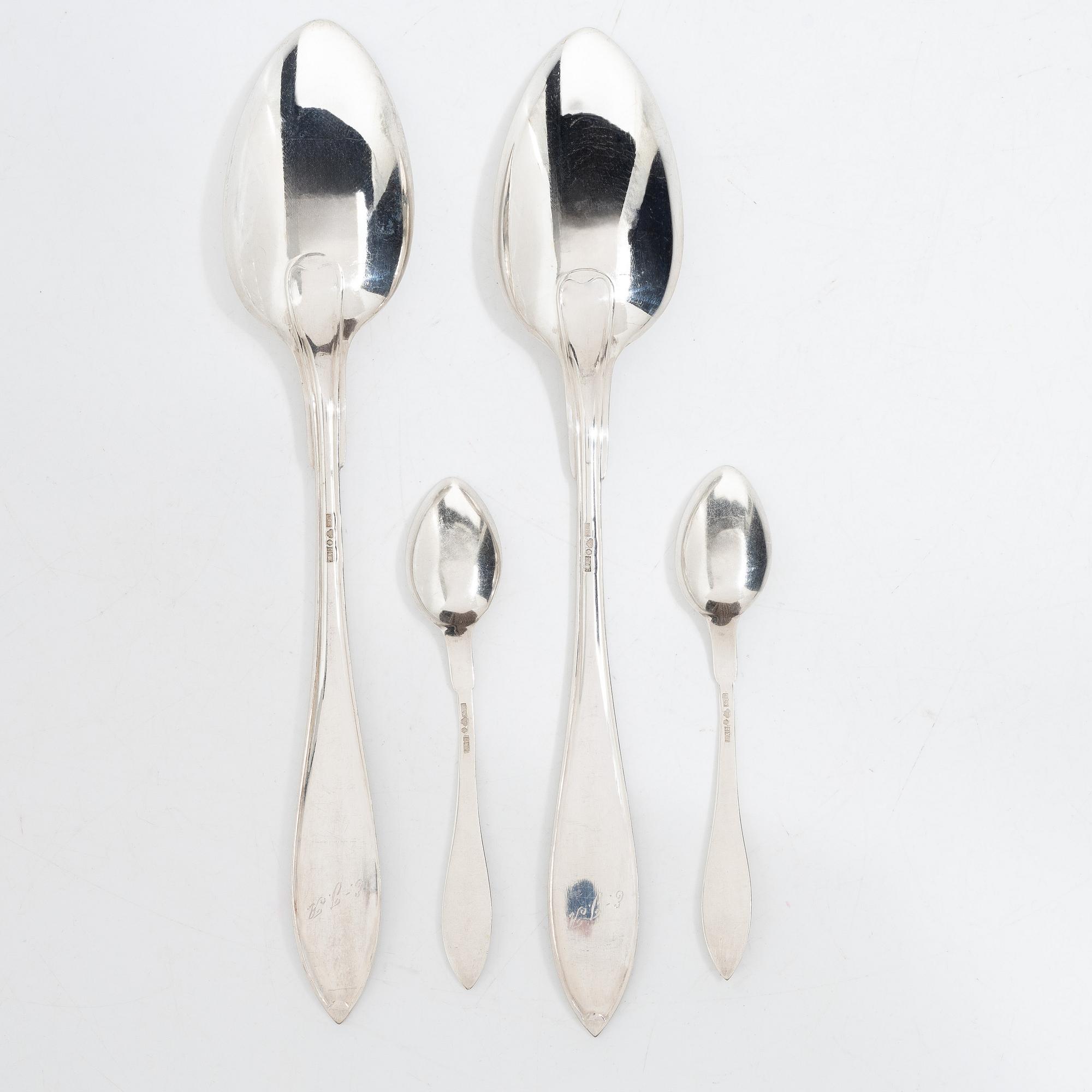 24 pieces of silver spoons, Swedish pointy model, by Otto Larsson, Landskrona, Sweden, 1925.