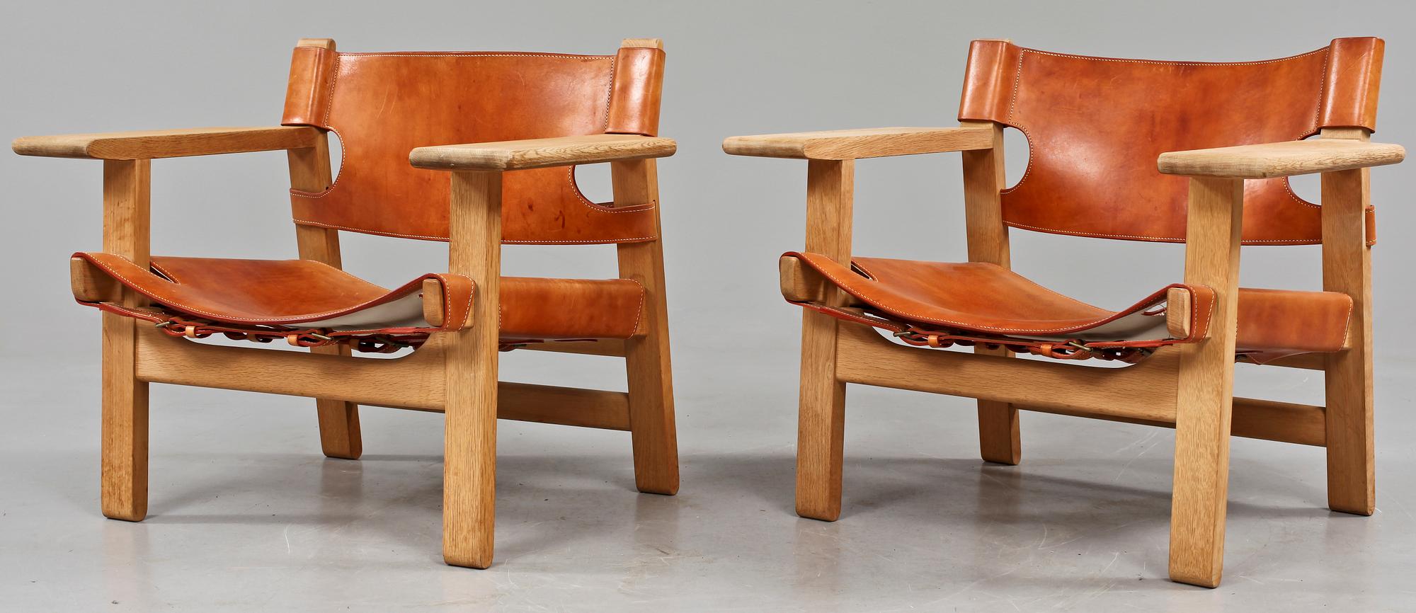 FÅTÖLJER, ett par, "Spanska stolen", Borge Mogensen, 1900-talets fjärde kvartal.