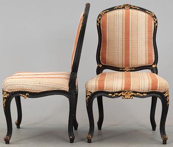 A pair of Louis XV chairs by F Reuze, master in Paris 1743.