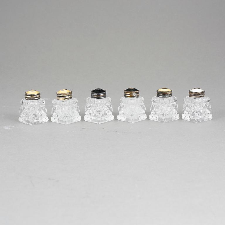 STRÖARE, 6 stycken, glas och emaljerat sterlingsilver, Norge, 1900-talets mitt.