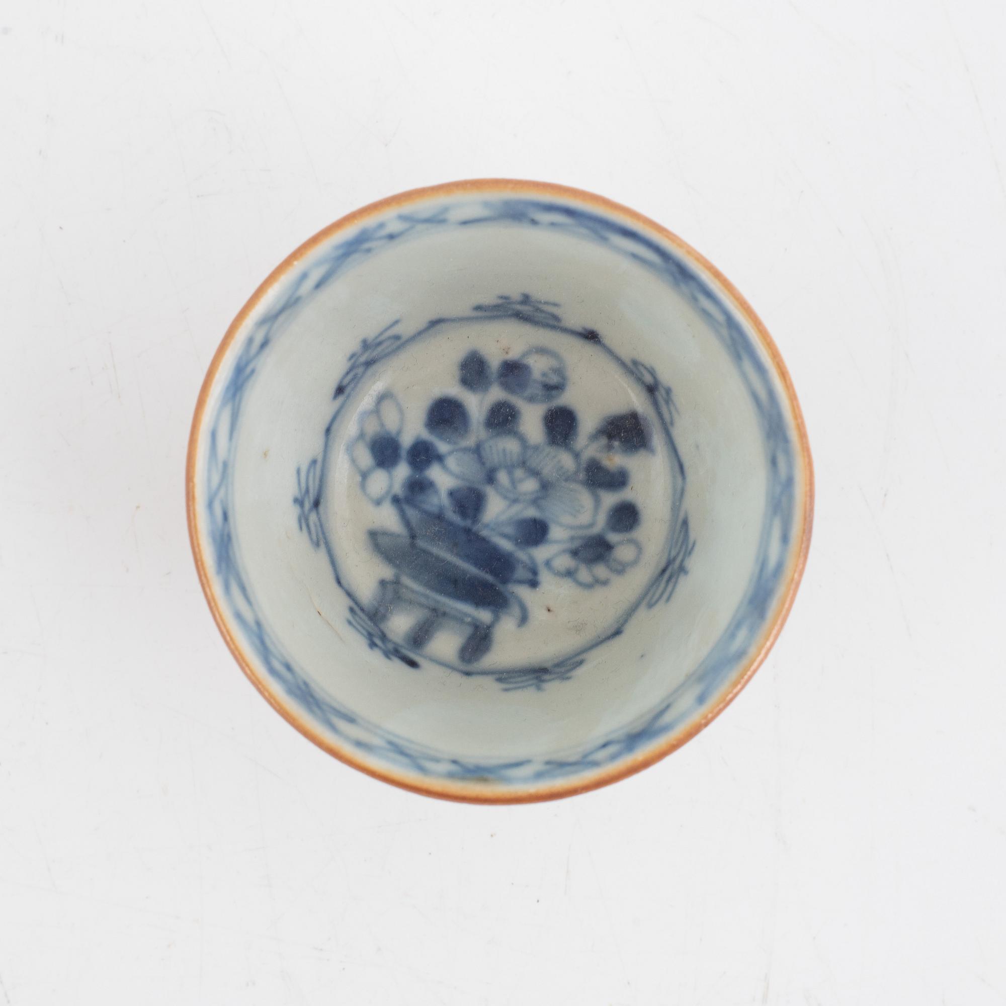 Three Kangxi cups with saucers and five Qianlong cups with saucers, China, 18th century.
