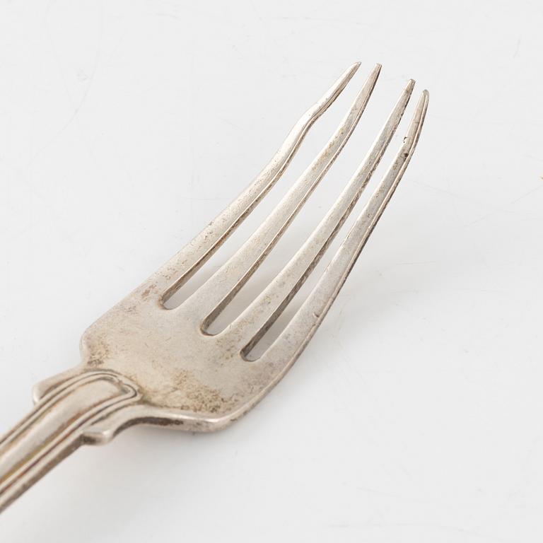 Bestick, 18 st, silver, modell gammal fransk, Sverige 1848-69, bl a JM Corth, Nyköping.