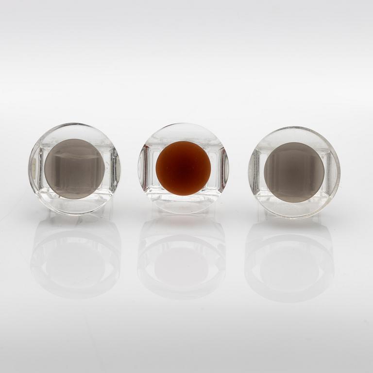 Siv Lagerström, three acrylic plastic rings. Engraved works from the 1970s.