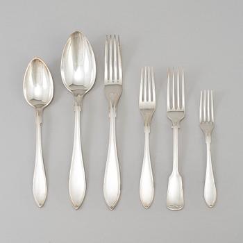 BESTICK NYSILVER, 53 + 12 delar, modell "Svensk Spetsig", A.G. Dufva, Stockholm.