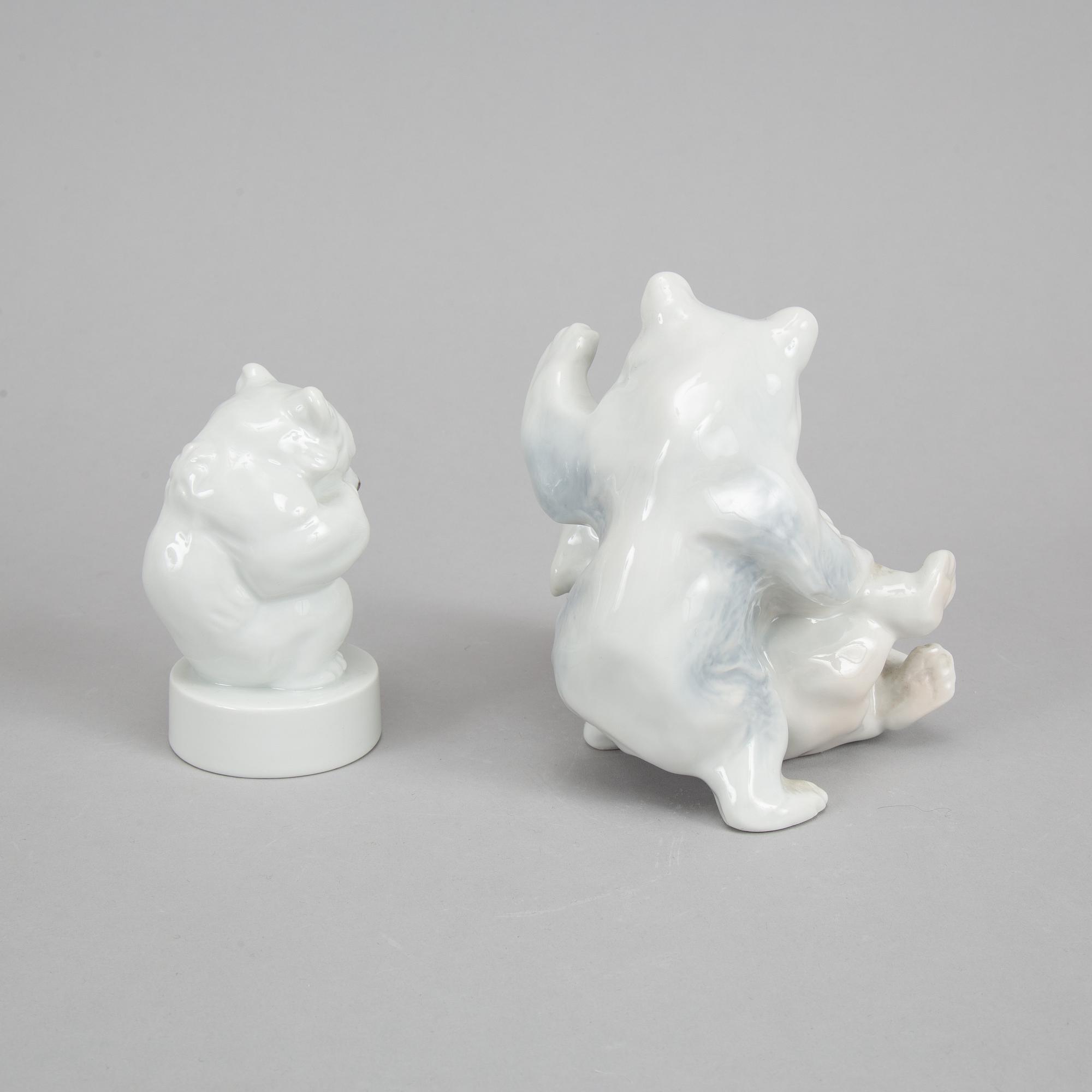 Royal Copenhagen, four porcelain polar bears, 085, 335, 346 and 729, Denmark.