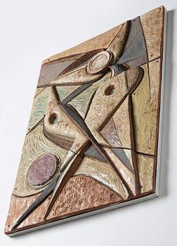 Tyra Lundgren, a stoneware relief 'The swallows' flying play', Sweden 1950's.