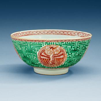 A wucai decorated bowl, Ming dynasty, 17th Century, with Chenghua six character mark.