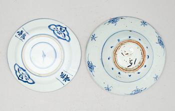 SKÅL OCH FAT, porslin, Kina, bla 1800-tal.