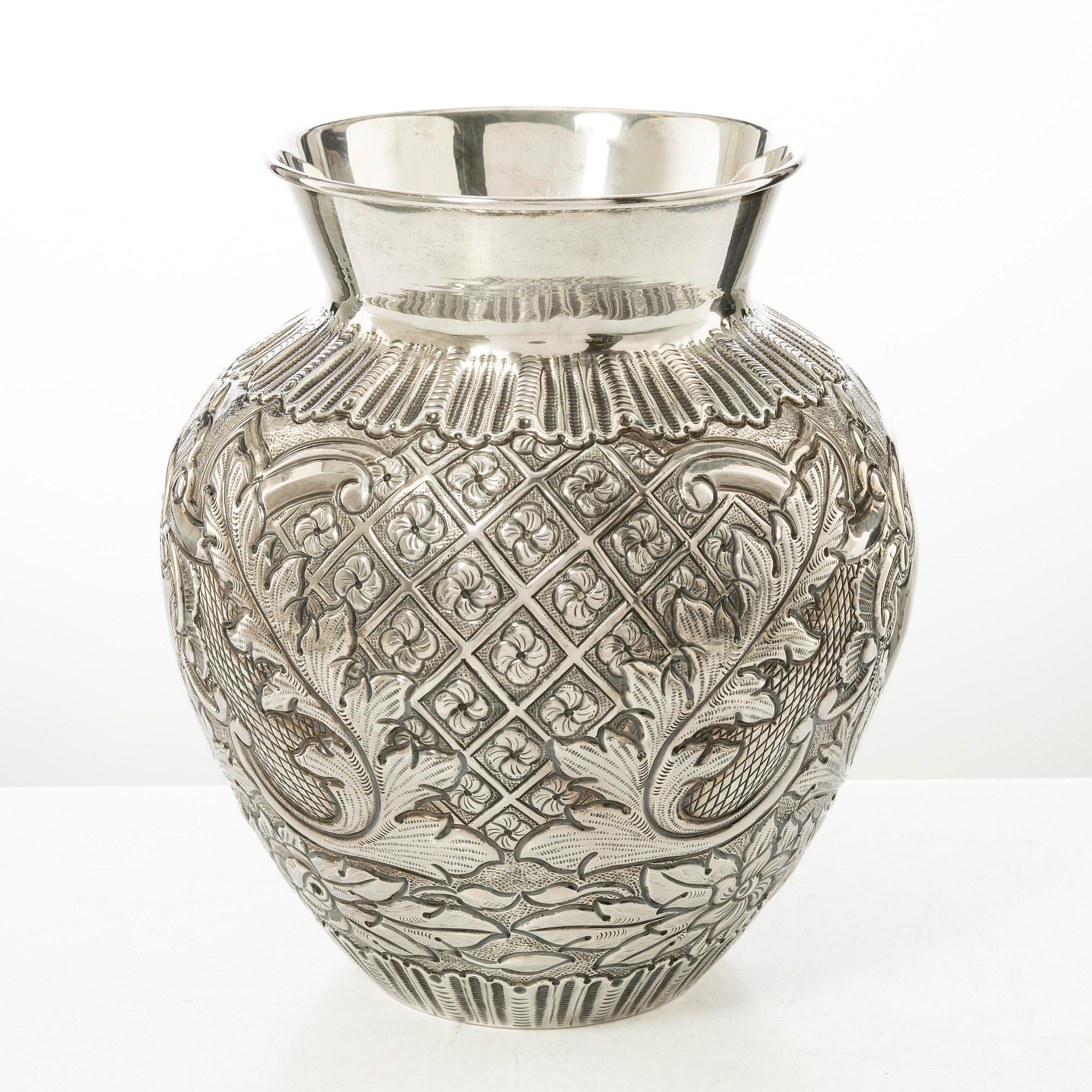 A Rococo style silver vase, 20th century.