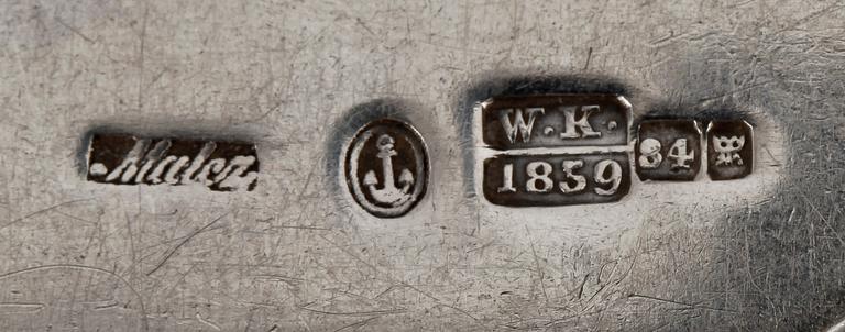 MATSKEDAR, 16 st, silver, bla Ryssland och sannolikt Estland, 1800-talets mitt till tidigt 1900-tal. Totalvikt ca 900 gram.