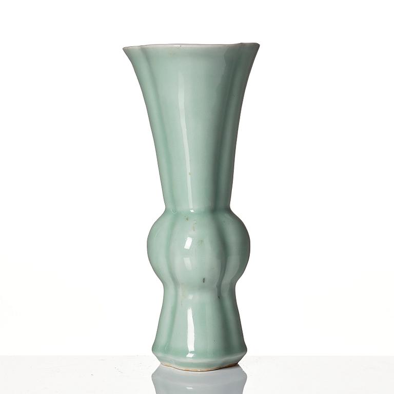 A celadon glazed vase, Qing dynasty, 19th Century.