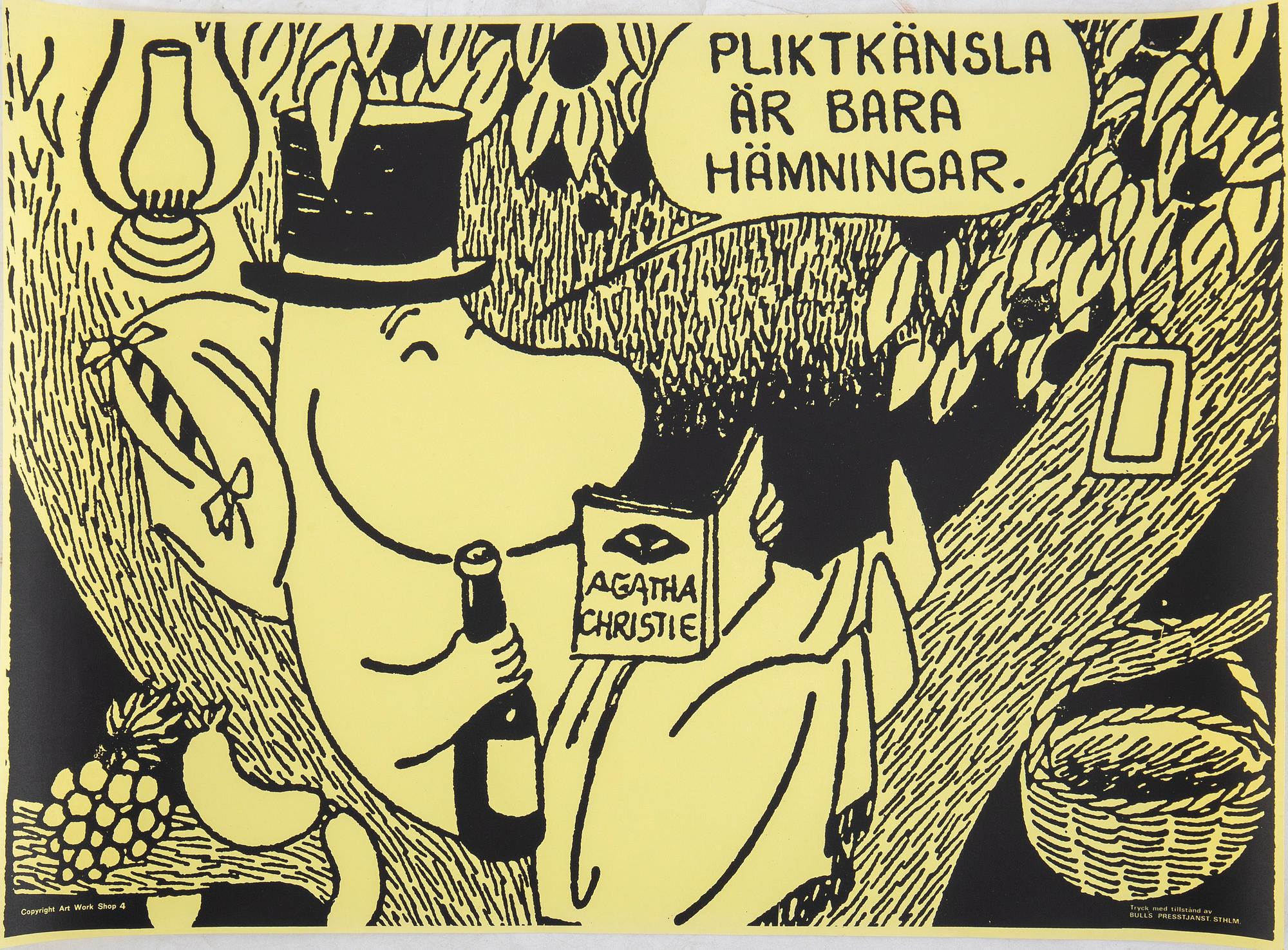 Tove Jansson, affischer, 6 st, Bull's Presstjänst, Art Work Shop, 1960-tal.