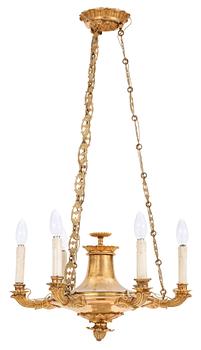 An Empire 19th century gilt bronze six-light hanging-lamp.