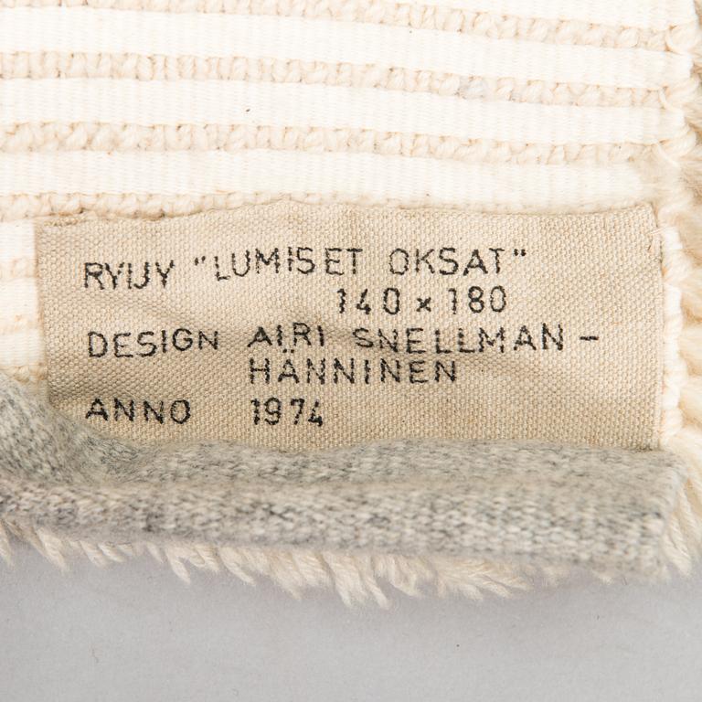 Airi Snellman-Hänninen, rya, anno 1974. Ca 180x140 cm.