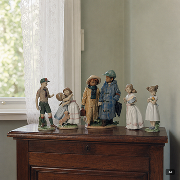 Lladró, five figurines, "Flowers for mommy", "For a special someone", "Give me a hug", "Classic scout", "Off to school".