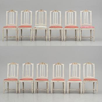 A suite of twelve Gustavian chairs by M. Lundberg the Elder (master 1774-1812).