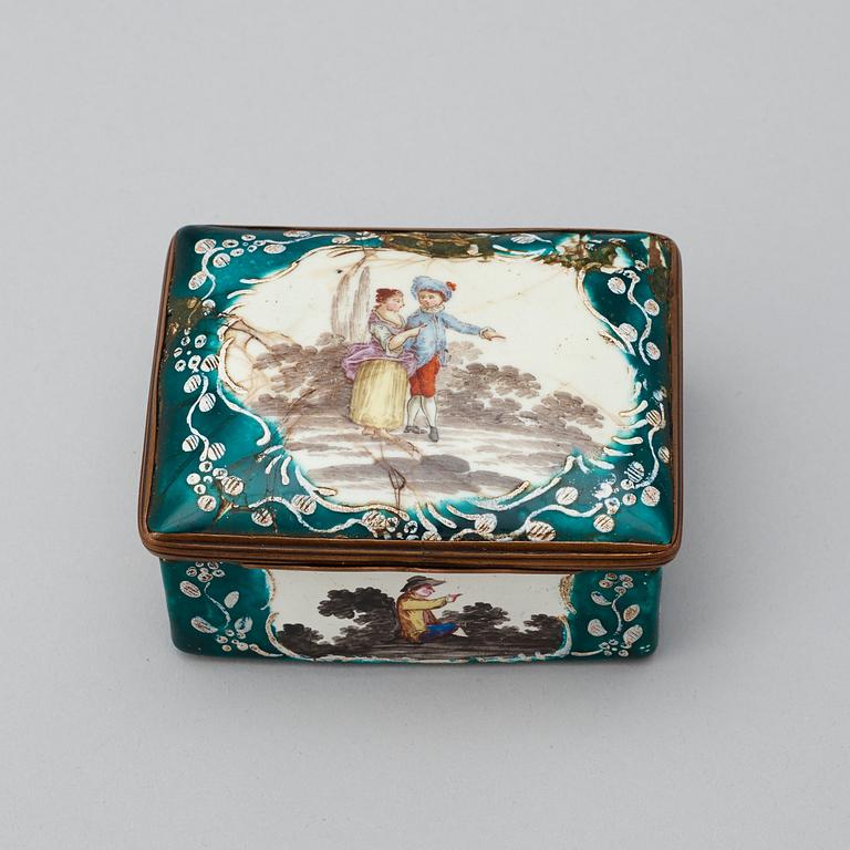 A Rococo 18th century enamel box with two erotic scenes.