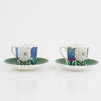 Stig Lindberg, coffee cups with saucers, 6 pcs, and one accompanying cup, "Tahiti", bone china, Gustavsberg 1970s.