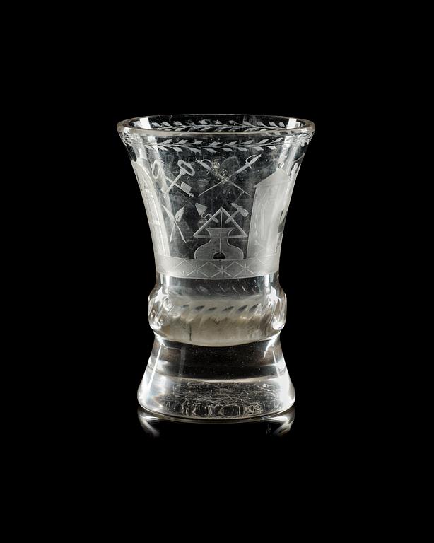 A late Gustavian free-masons beaker glass, early 19th Century.