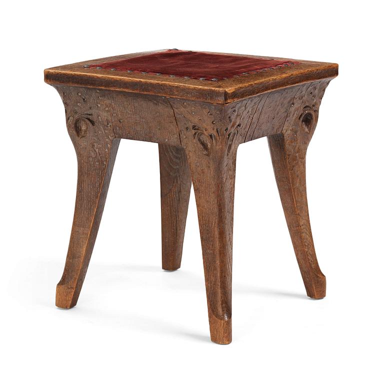 Swedish Art Nouveau, a carved oak stool, early 1900s.