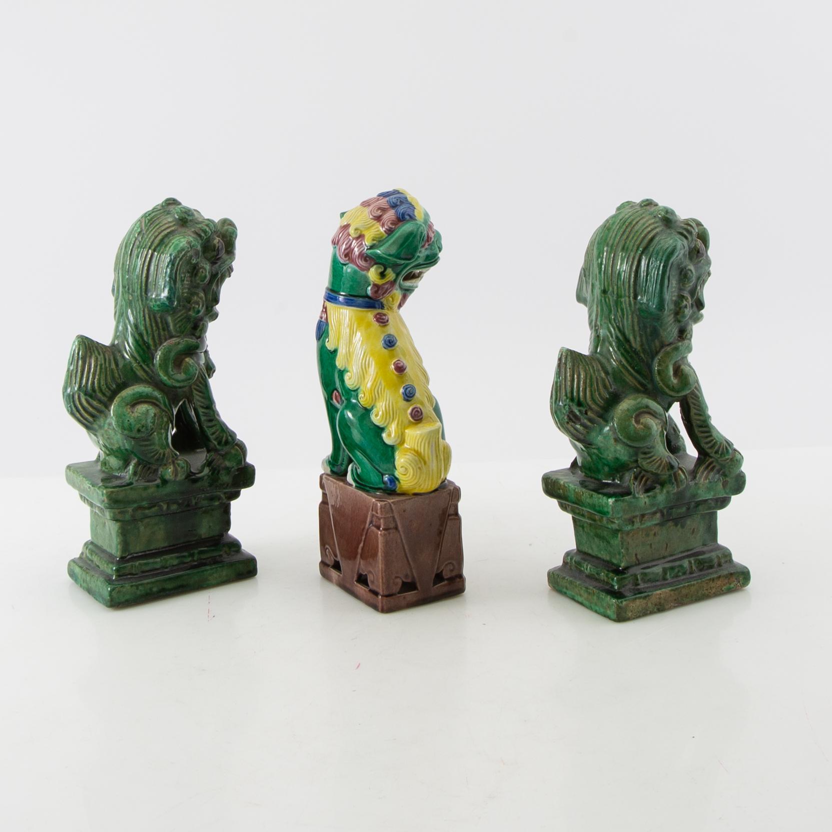 Guardian lions, 3 pcs China 20th century glazed ceramics.
