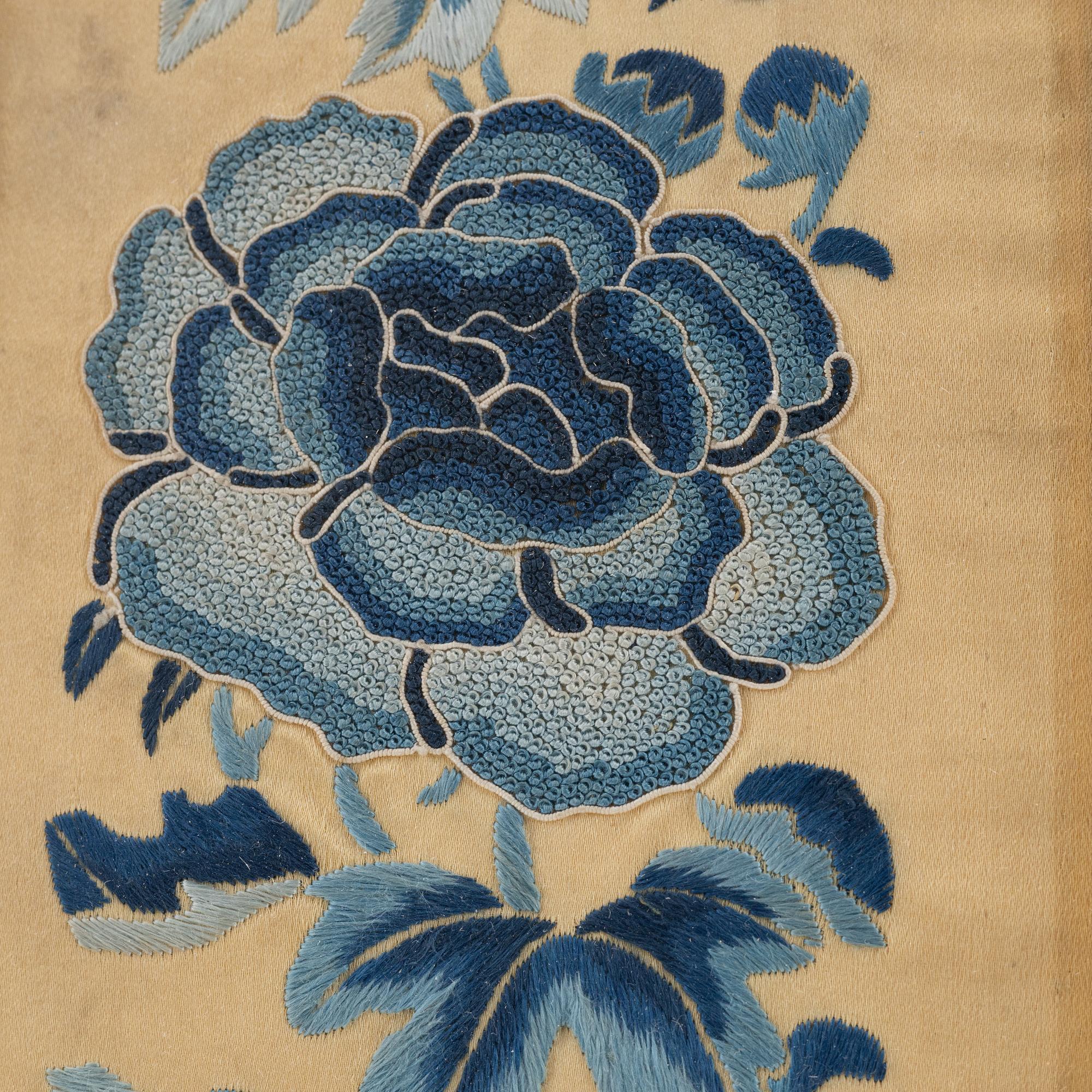 Two framed Chinese textiles, Qing dynasty, 19th Century.
