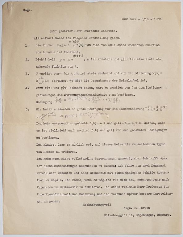 Albert Einstein (1879-1955) two letters, signed 1938.