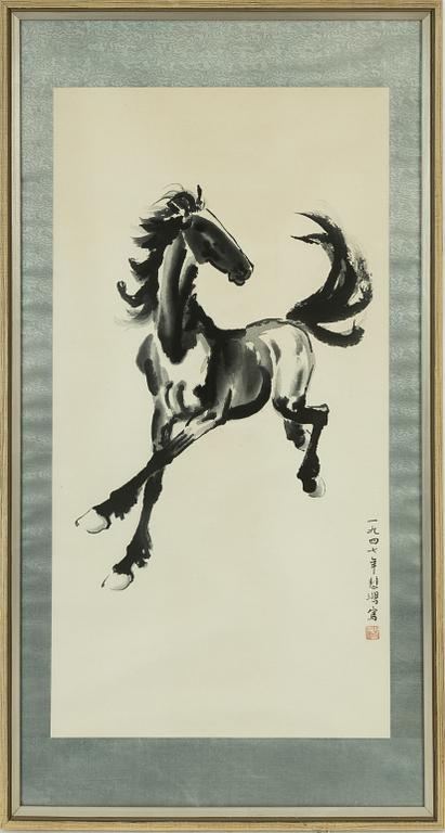 A Chinese woodblockprint after Xu Beihong, 20th century.