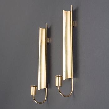 VÄGGLJUSSTAKAR, ett par, mässing, "Reflex", Pierre Forsell, Skultuna.