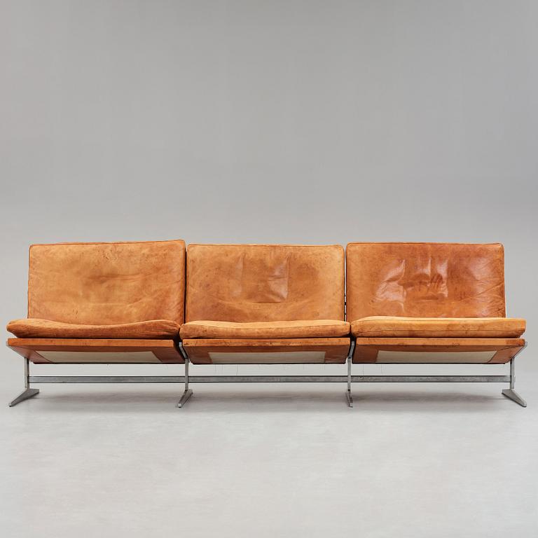 Preben Fabricius & Jørgen Kastholm, a "Bo 563" steel and brown leather sofa, Bo-Ex, Denmark 1960/70's.