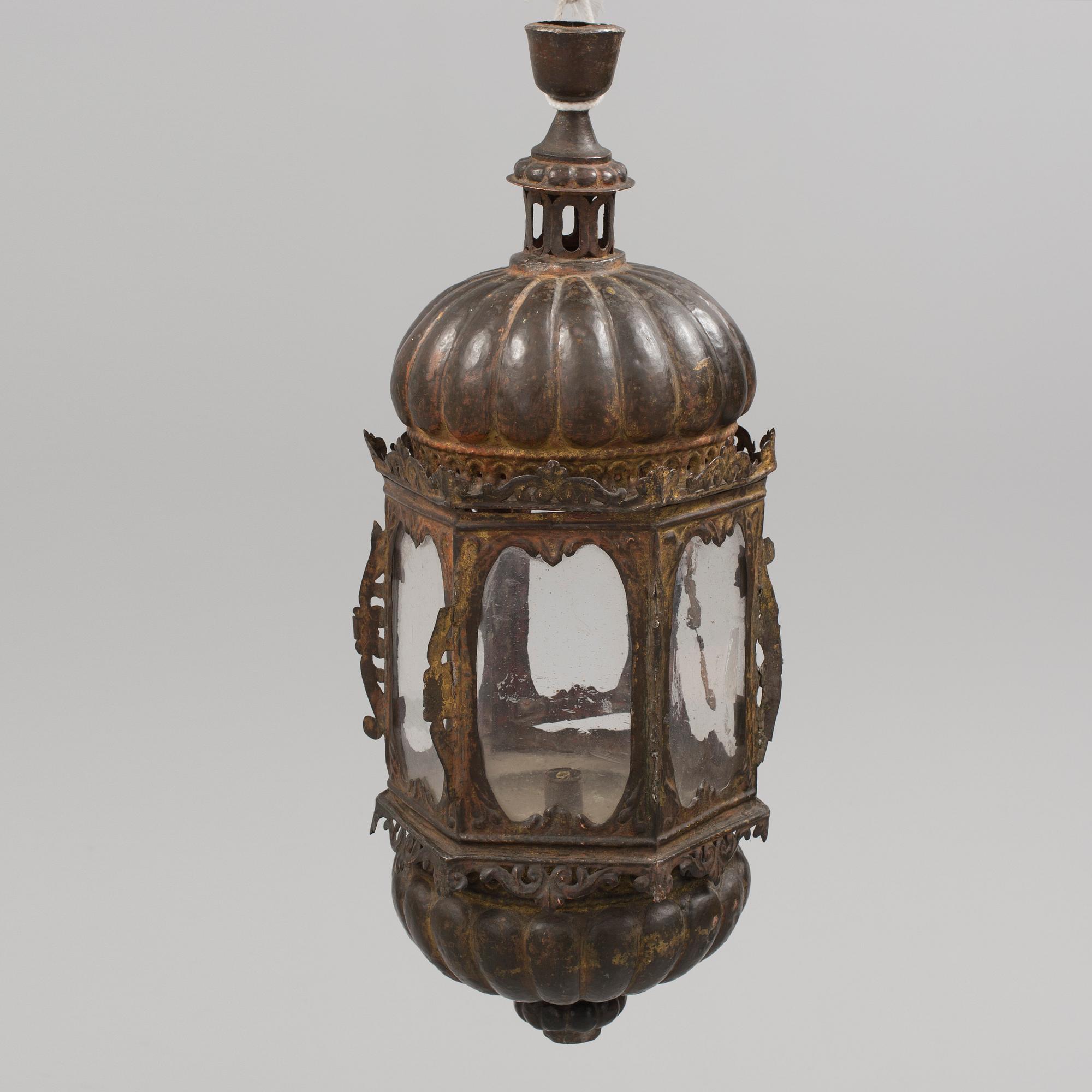 A 17TH CENTURY BAROQUE BRASS LANTERN. Height ca 72 cm.