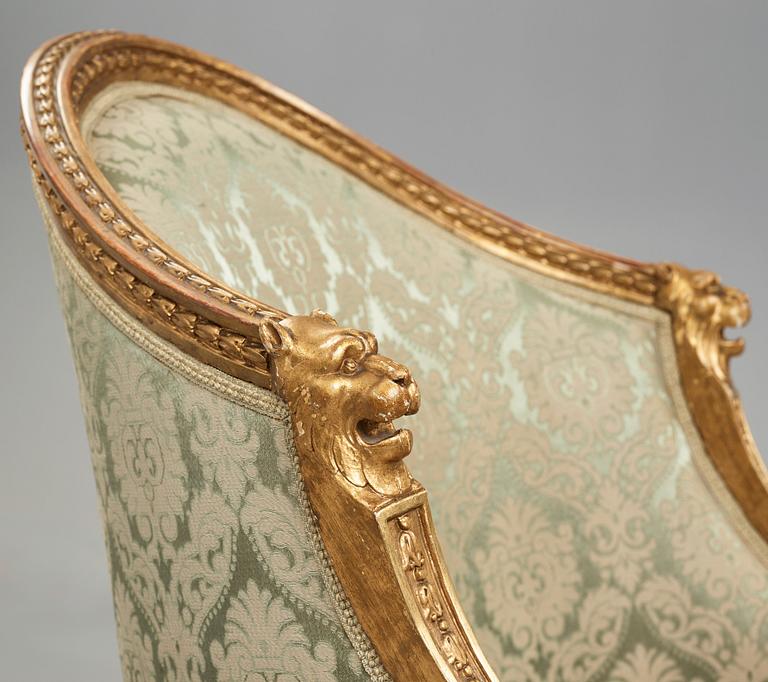 A large late Gustavian armchair by Ephraim Ståhl (chairmaker in Stockholm 1794-1820), not signed, mid 1790's.