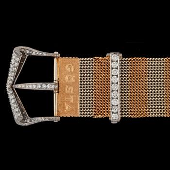 A brilliant cut diamond 'belt' bracelet, tot. app 2.60 cts, 1950's.