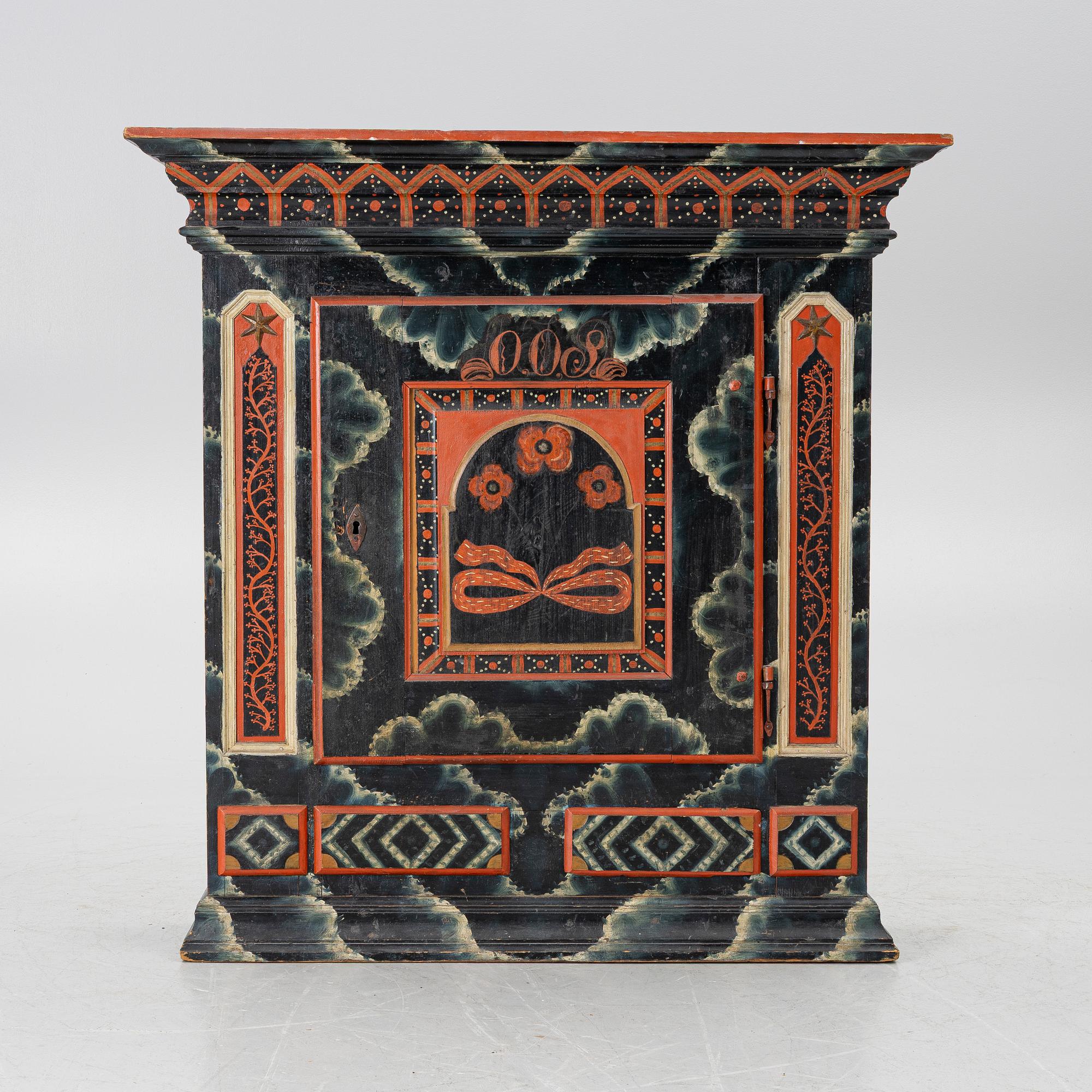 Hängskåp, allmoge, Järvsö, Hälsingland. Omkring 1795-1800.