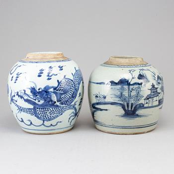 Two blue and white jars, Qing dynasty, 18-19th century.