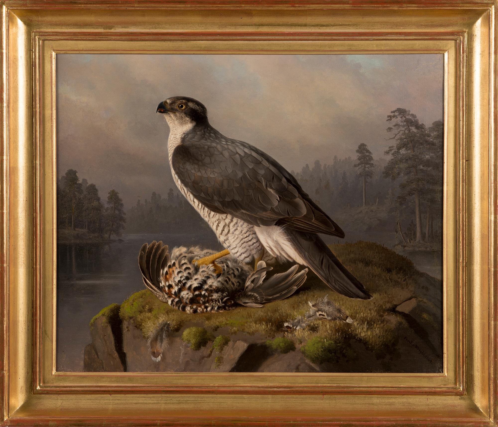 FERDINAND VON WRIGHT, HAUKKA SAALIINSA KANSSA.