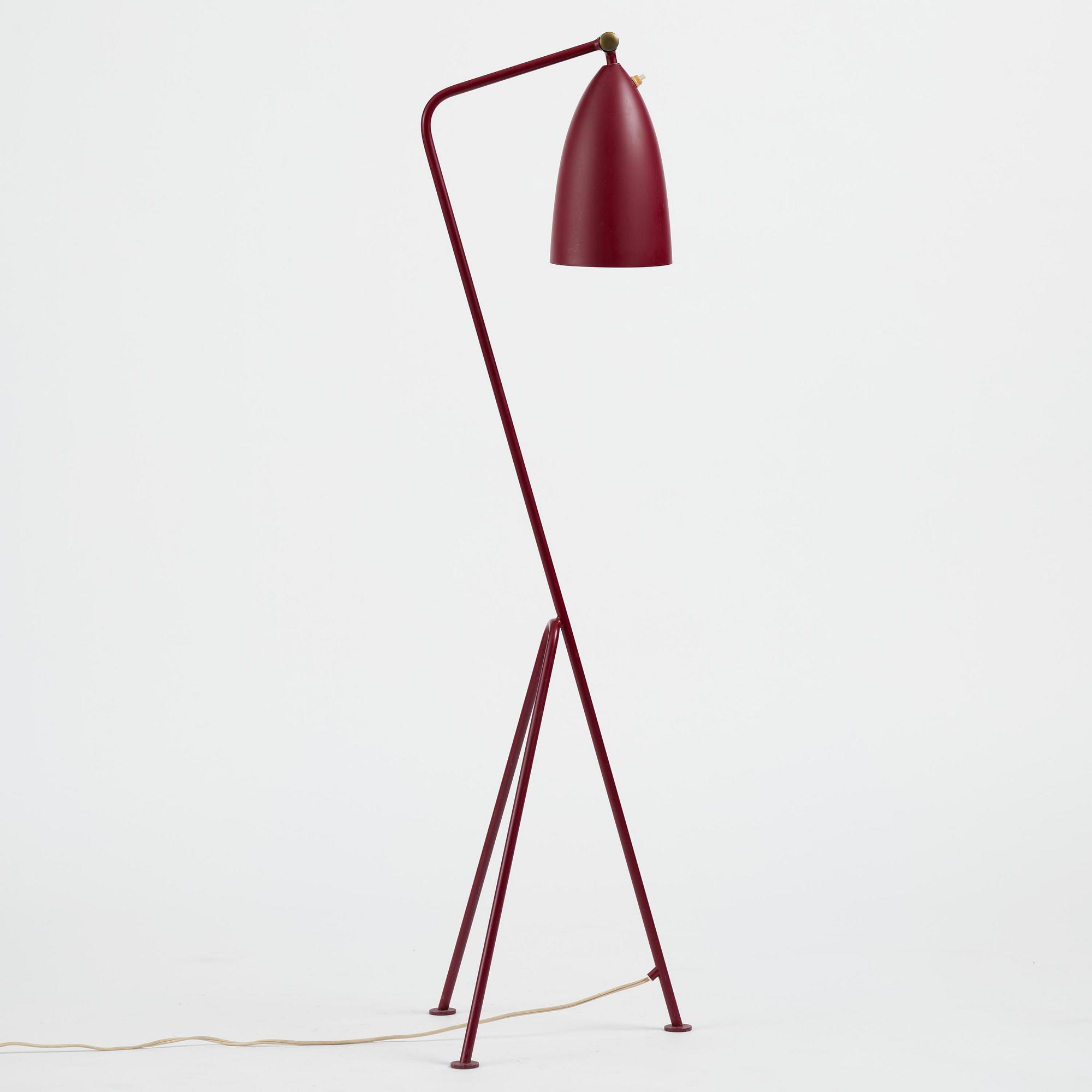 Greta Magnusson Grossman, a burgundy red "Grasshopper" floor lamp model "G-33", Bergboms, Malmö, 1950s.