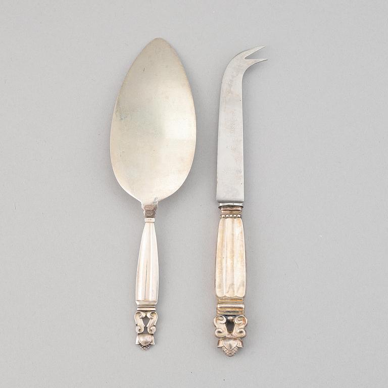 Georg Jensen, sandwichspade samt ostkniv, "Konge/acorn", silver och rostfritt stål.